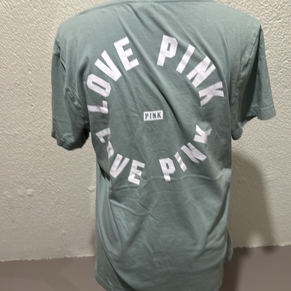 Pink women’s v-neck tee shirt in sage green - Picture 4 of 4
